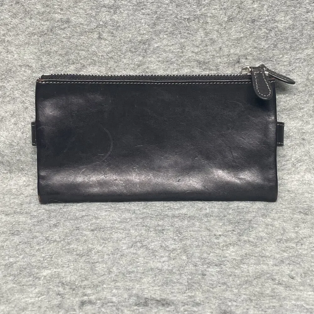 KATANA Large Companion Checkbook Holder Black Leather Wallet Multi Pocket